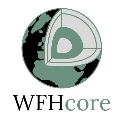 WFHcore logo featuring a viridian and black Earth, symbolizing global connectivity and work-from-home culture